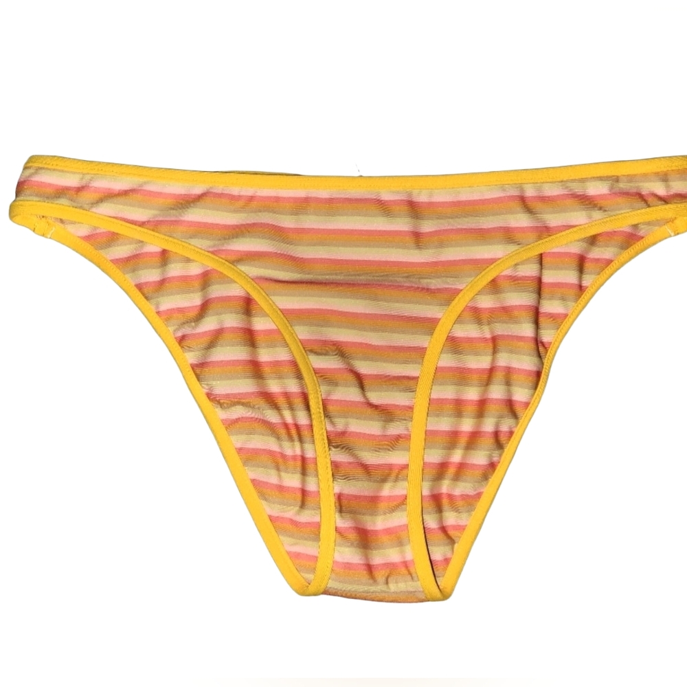 Volcom "Stripe Or Wrong" Full Coverage Hipster Bikini  Honey Yellow, Orange Med